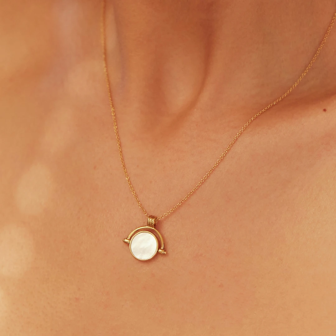 Gold Mother Of Pearl Spinning Disc Necklace - Image 3