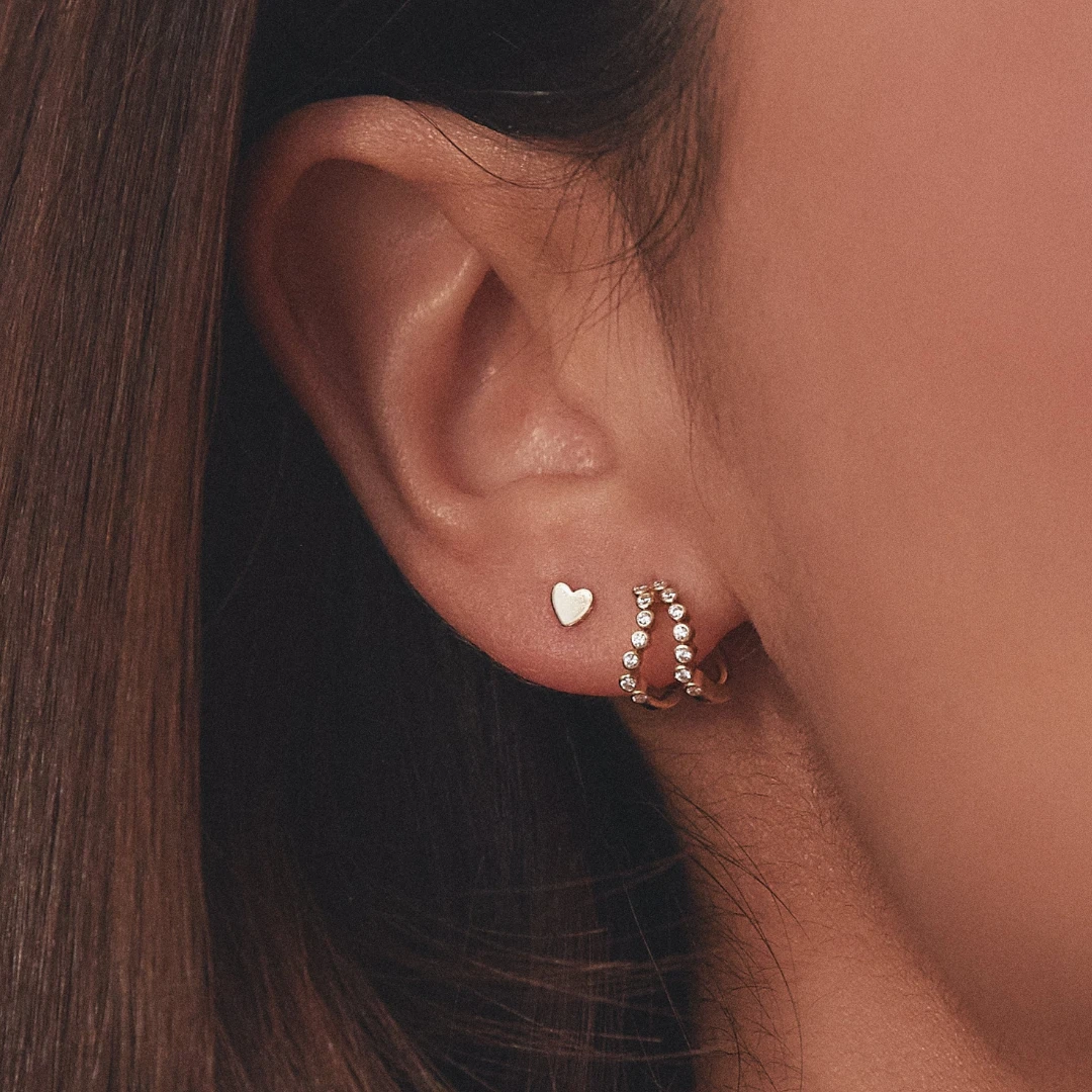 Gold Double Diamond Style Wave Huggie Hoops Earrings - Image 2