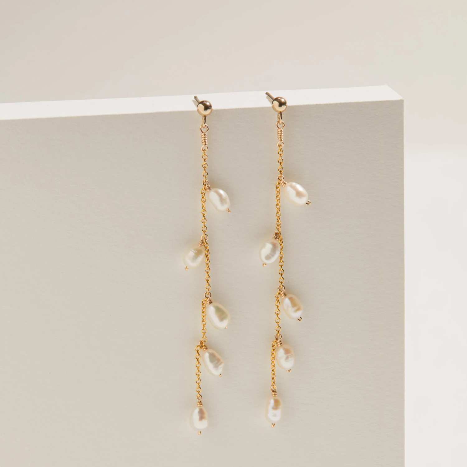 Gold Seed Pearl Drop Earrings - Image 3