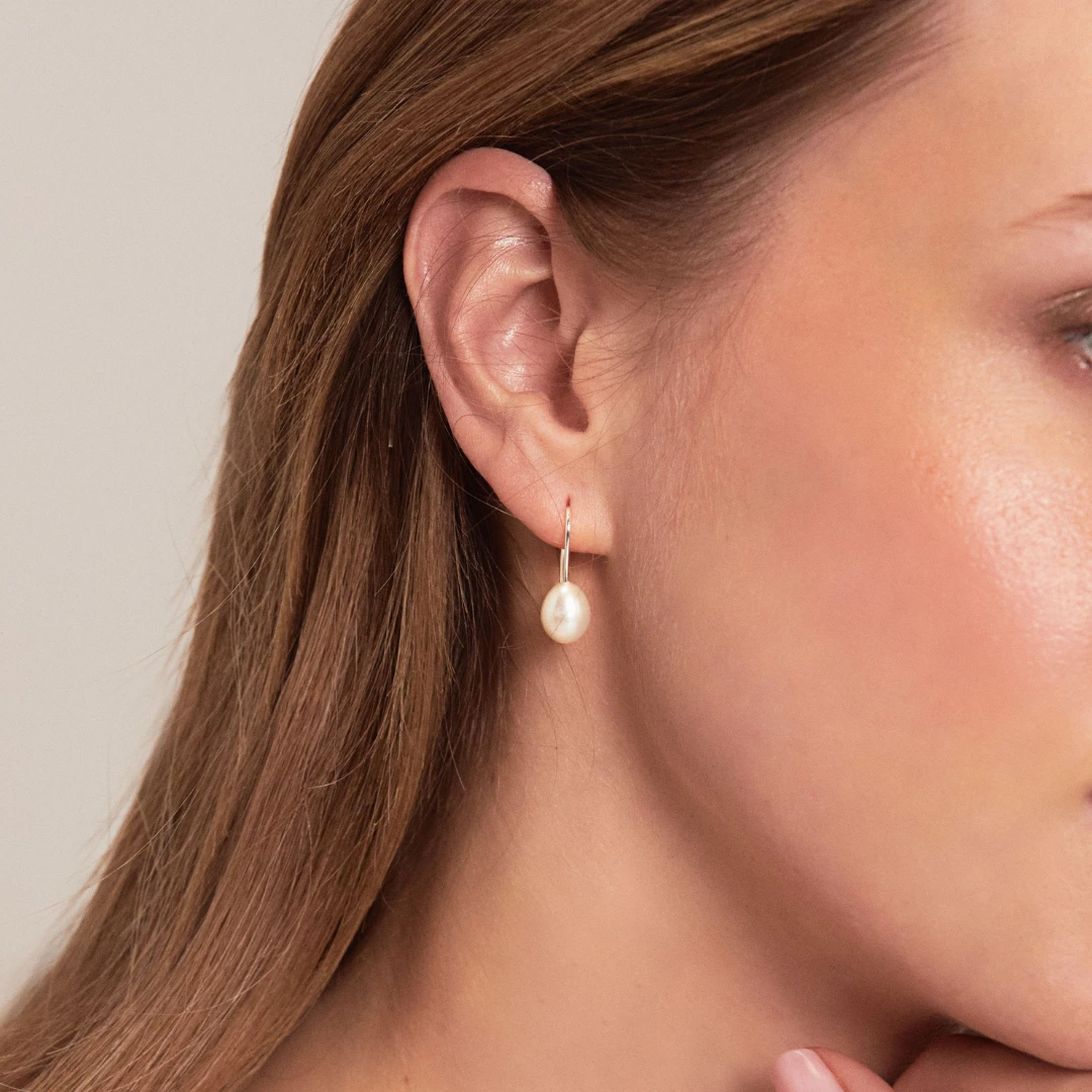 Silver Pearl Drop Hook Earrings - Image 2