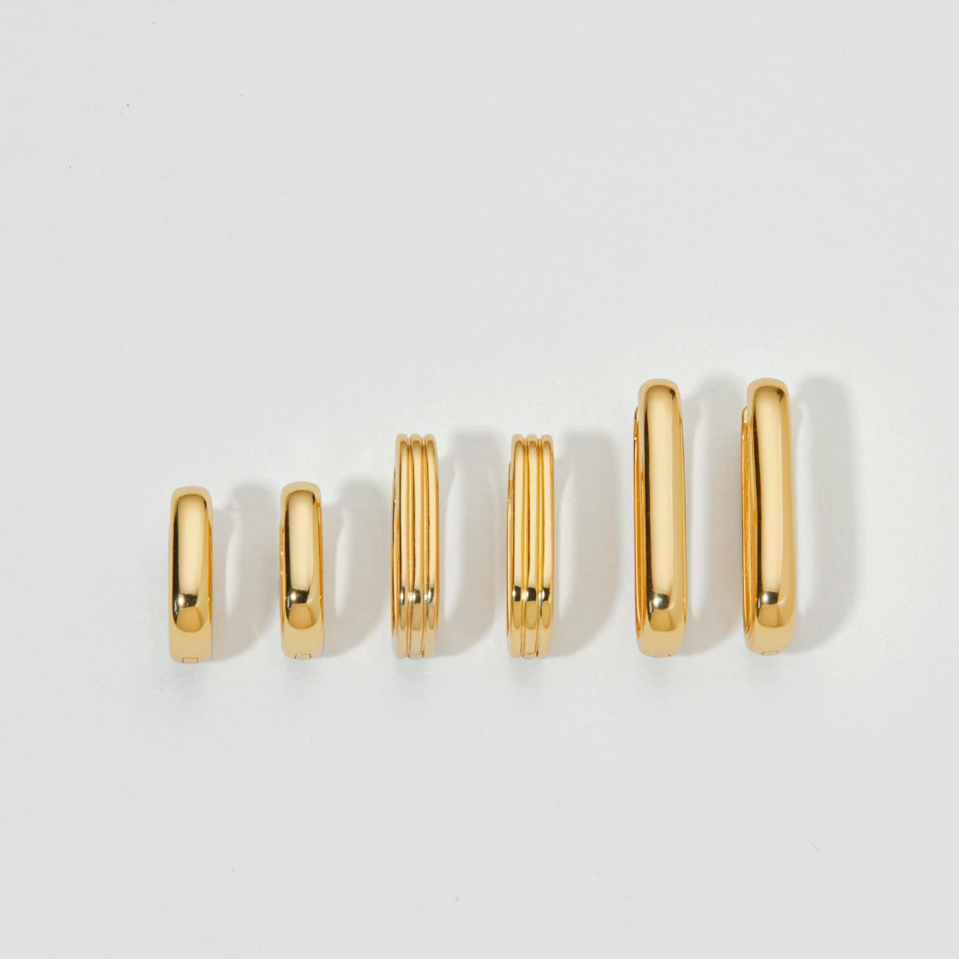 Gold Thick Squared Hoop Earrings - Image 3