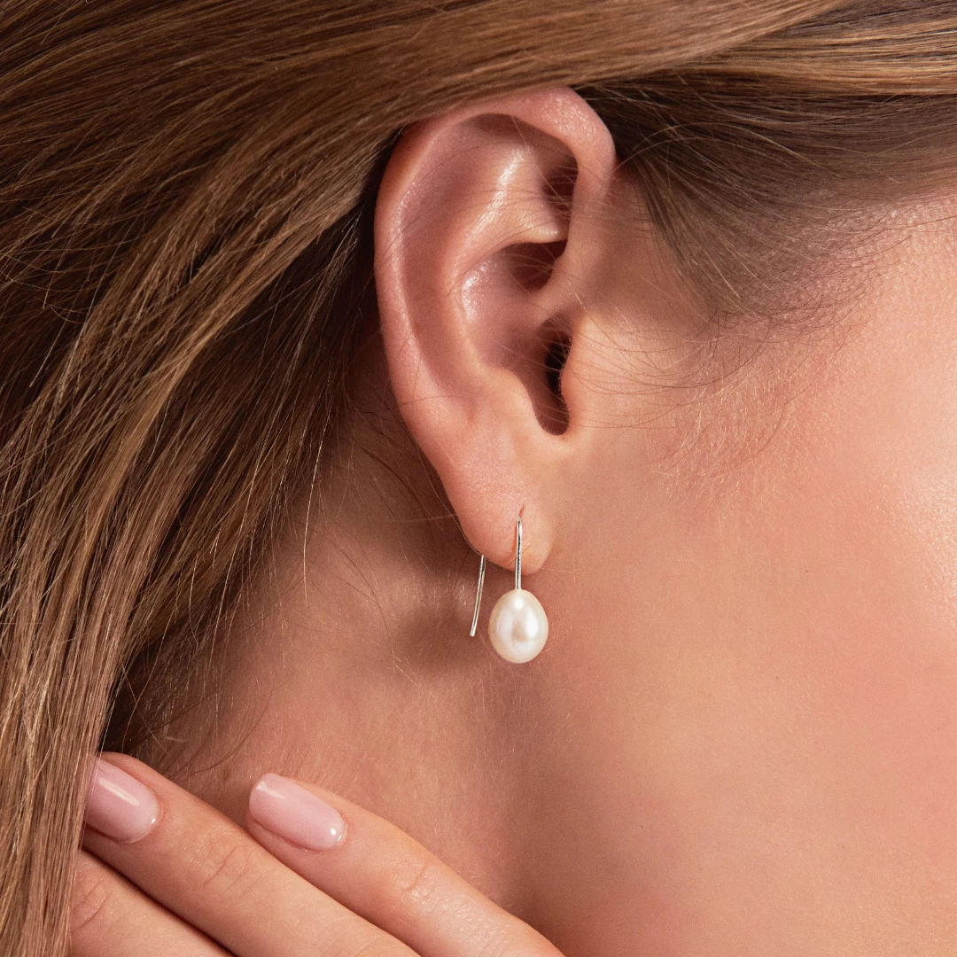 Silver Pearl Drop Hook Earrings - Image 3