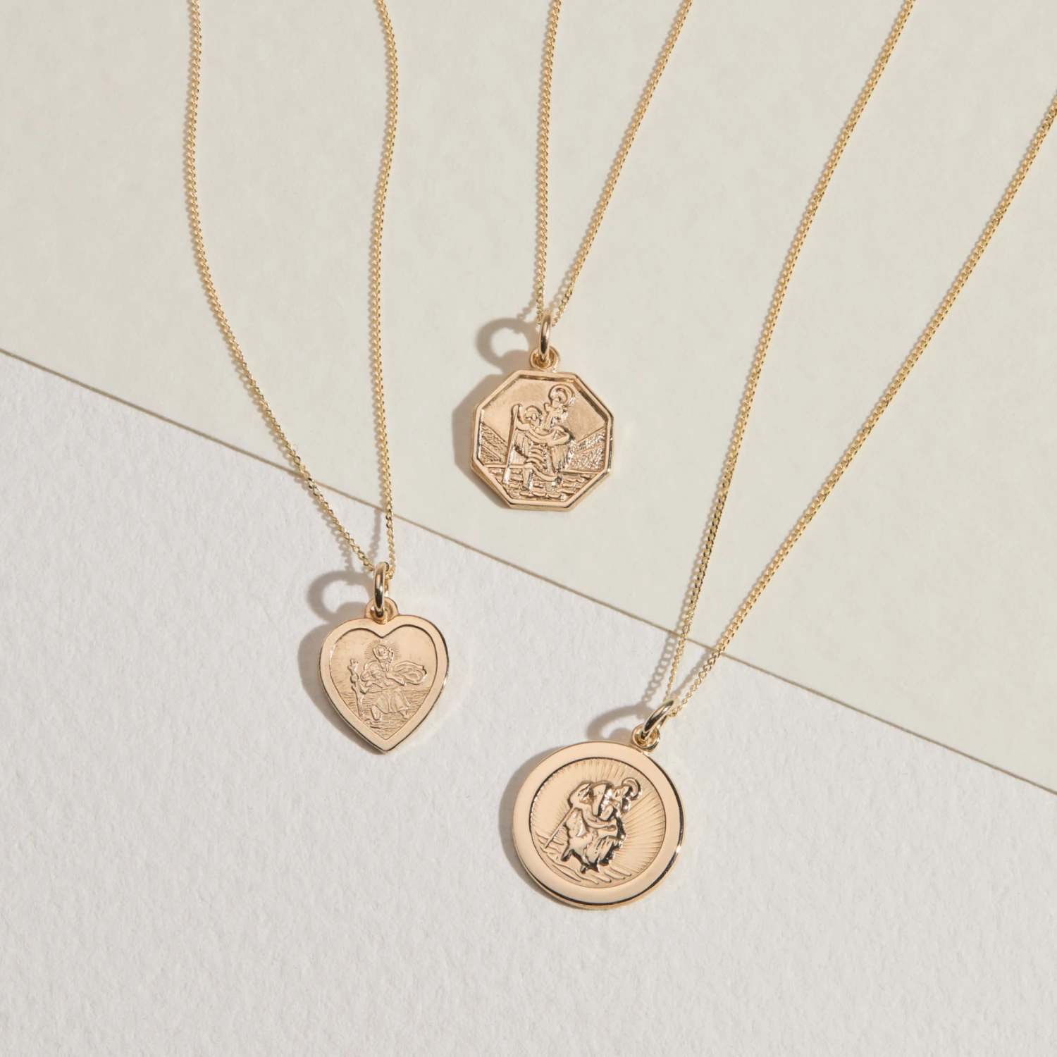 Solid Gold Small Octagonal St Christopher Necklace - Image 3