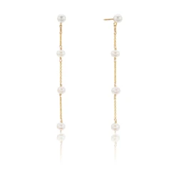 Gold Four Pearl Drop Earrings