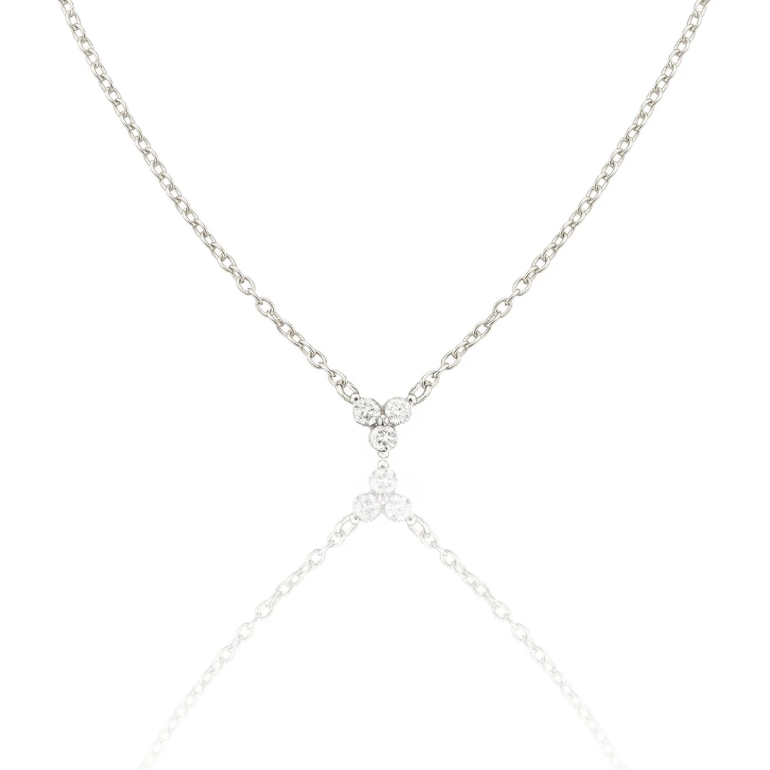 Solid White Gold Floating Diamond Cluster Necklace