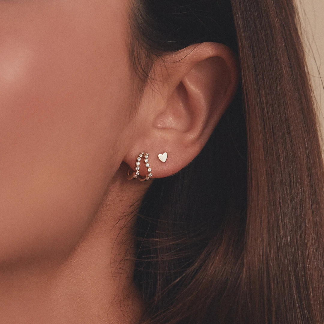 Gold Double Diamond Style Wave Huggie Hoops Earrings - Image 5