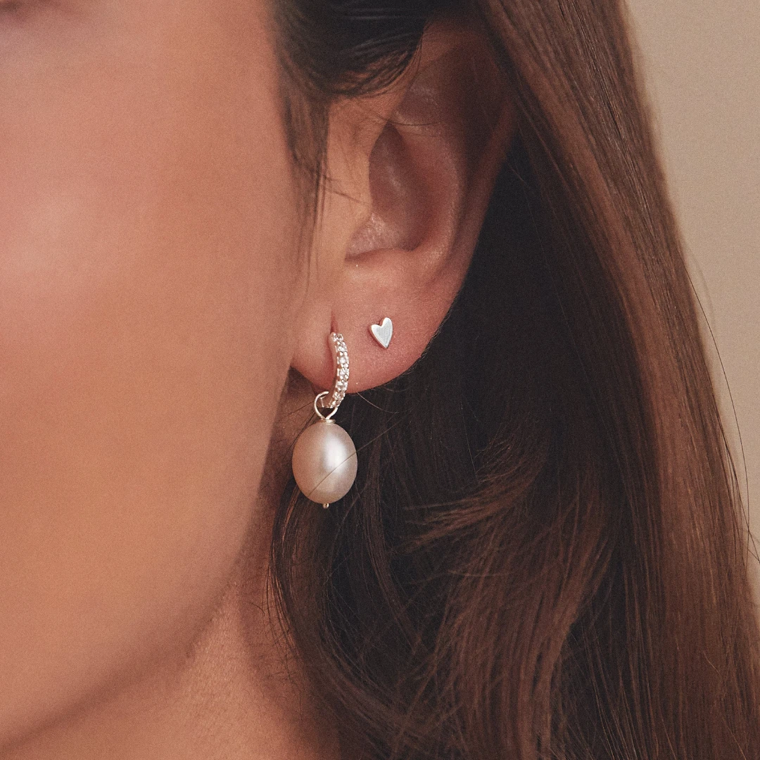 Silver Tiny Heart Stud Earrings - Image 2