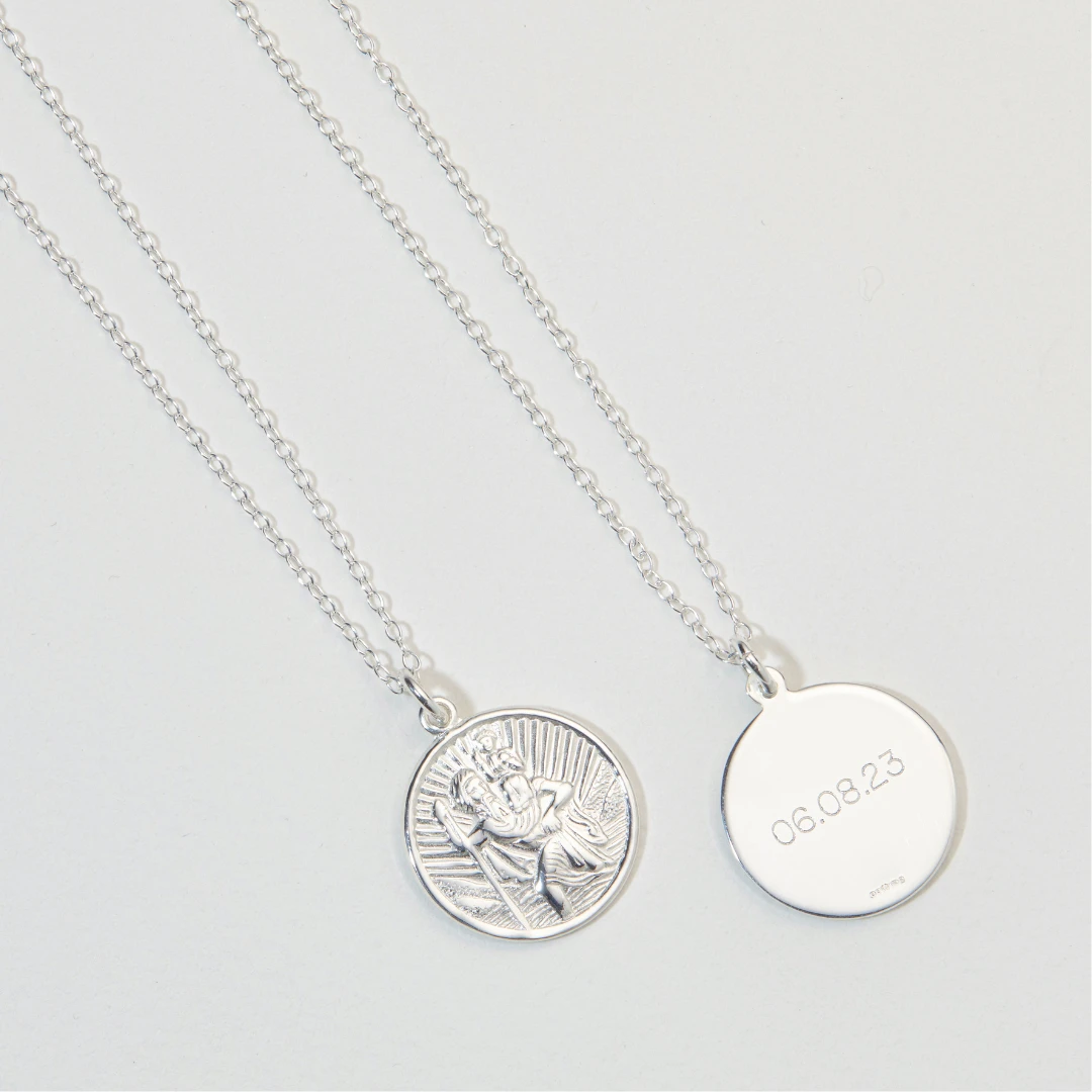 Silver Medium Round St Christopher Necklace - Image 4