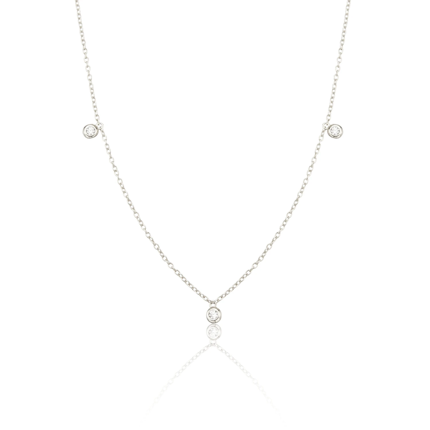 Solid White Gold Diamond Drop Necklace