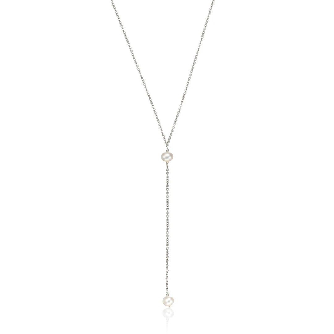 White Gold Pearl Lariat Necklace