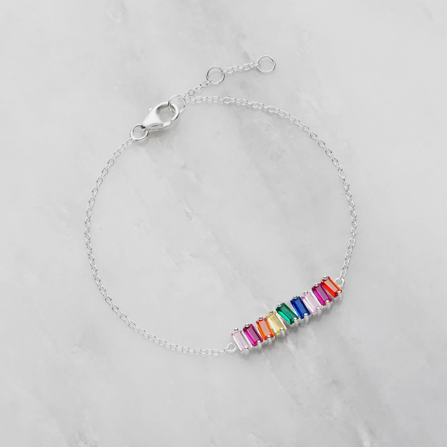 Silver Rainbow Gemstone Cluster Bracelet - Image 3