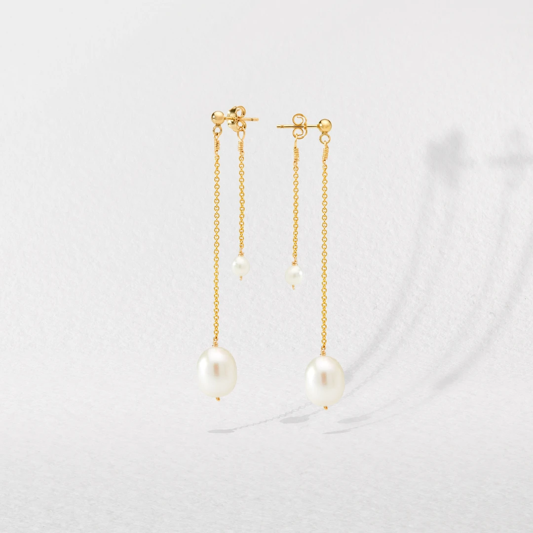 Gold Layered Large And Small Pearl Earrings - Image 3