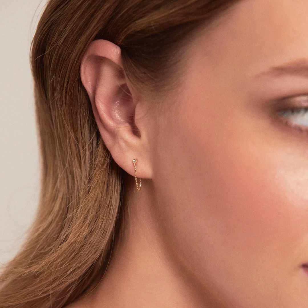 Silver Diamond Style Chain Stud Earrings - Image 3