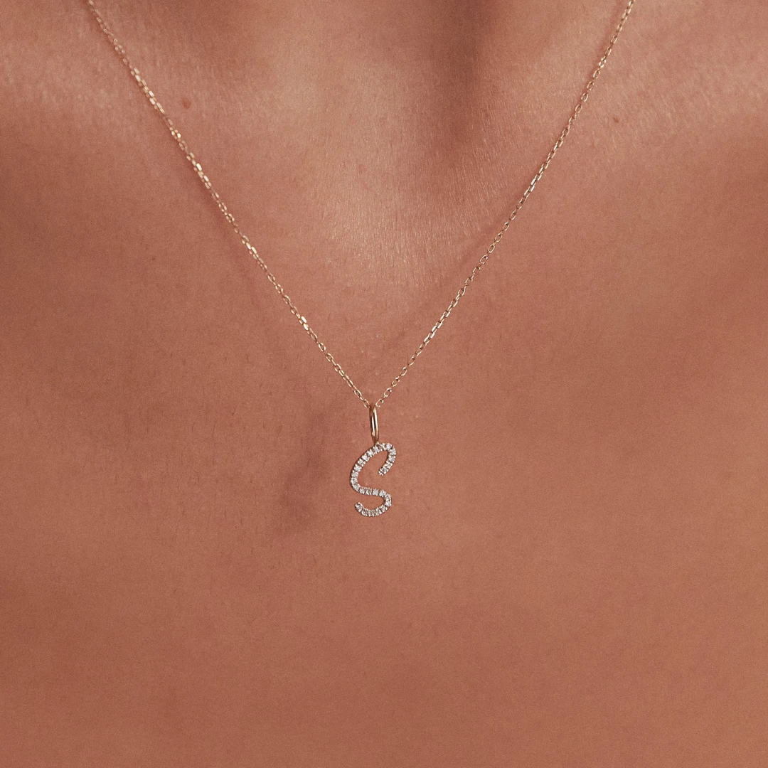 Gold Individual Diamond Style Curve Initial Charm - Image 2