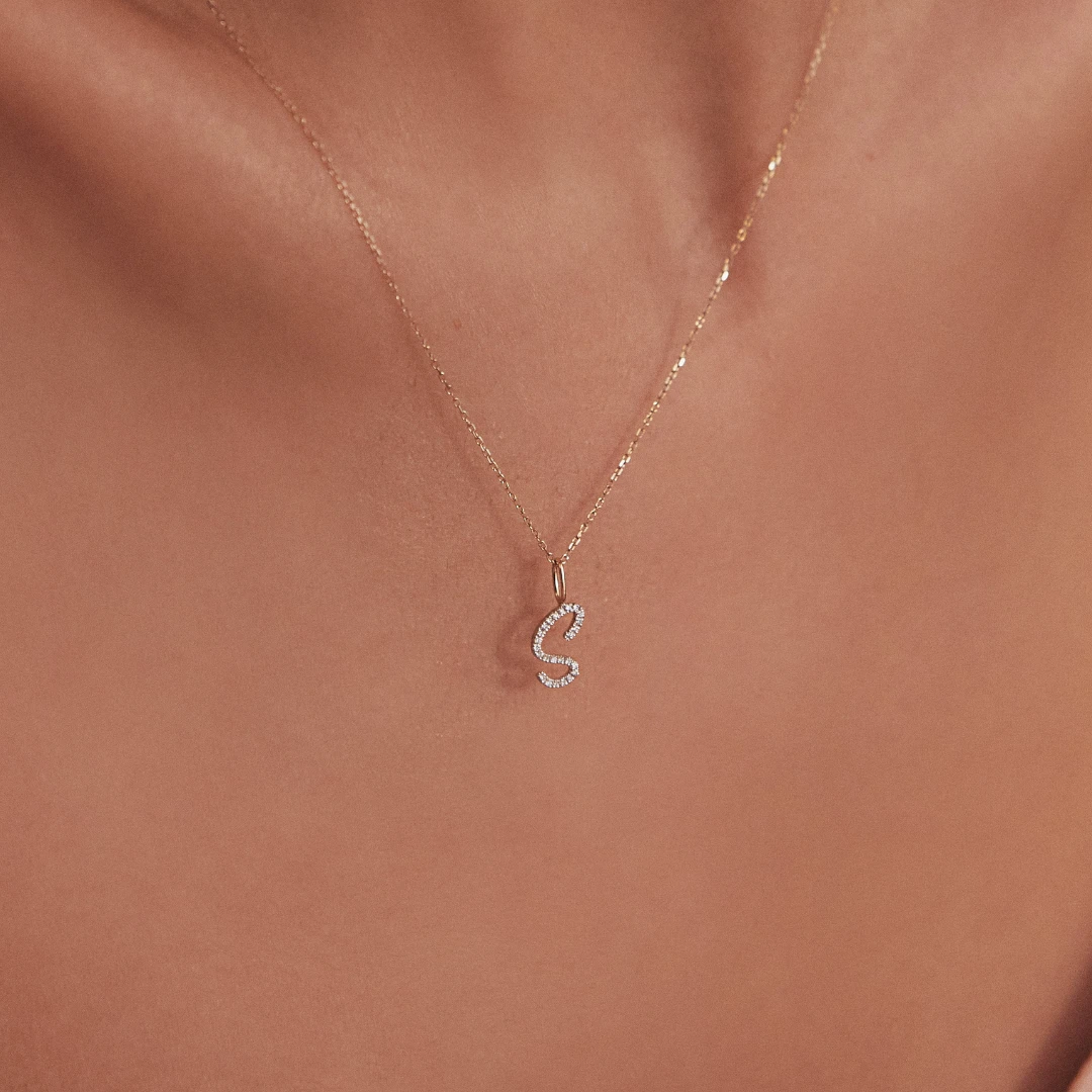 Gold Diamond Style Curve Initial Letter Necklace - Image 6