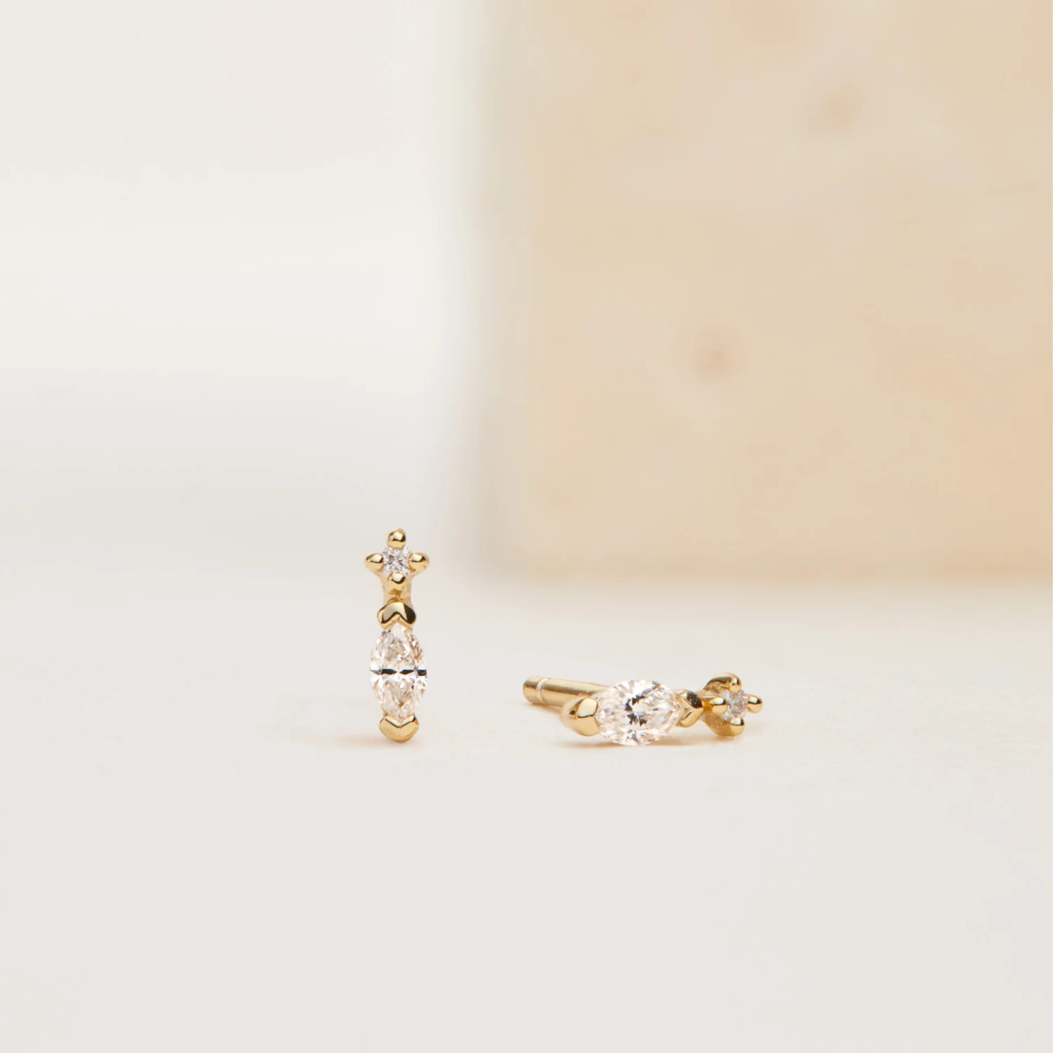 Gold Marquise Diamond Stud Earring - Image 4