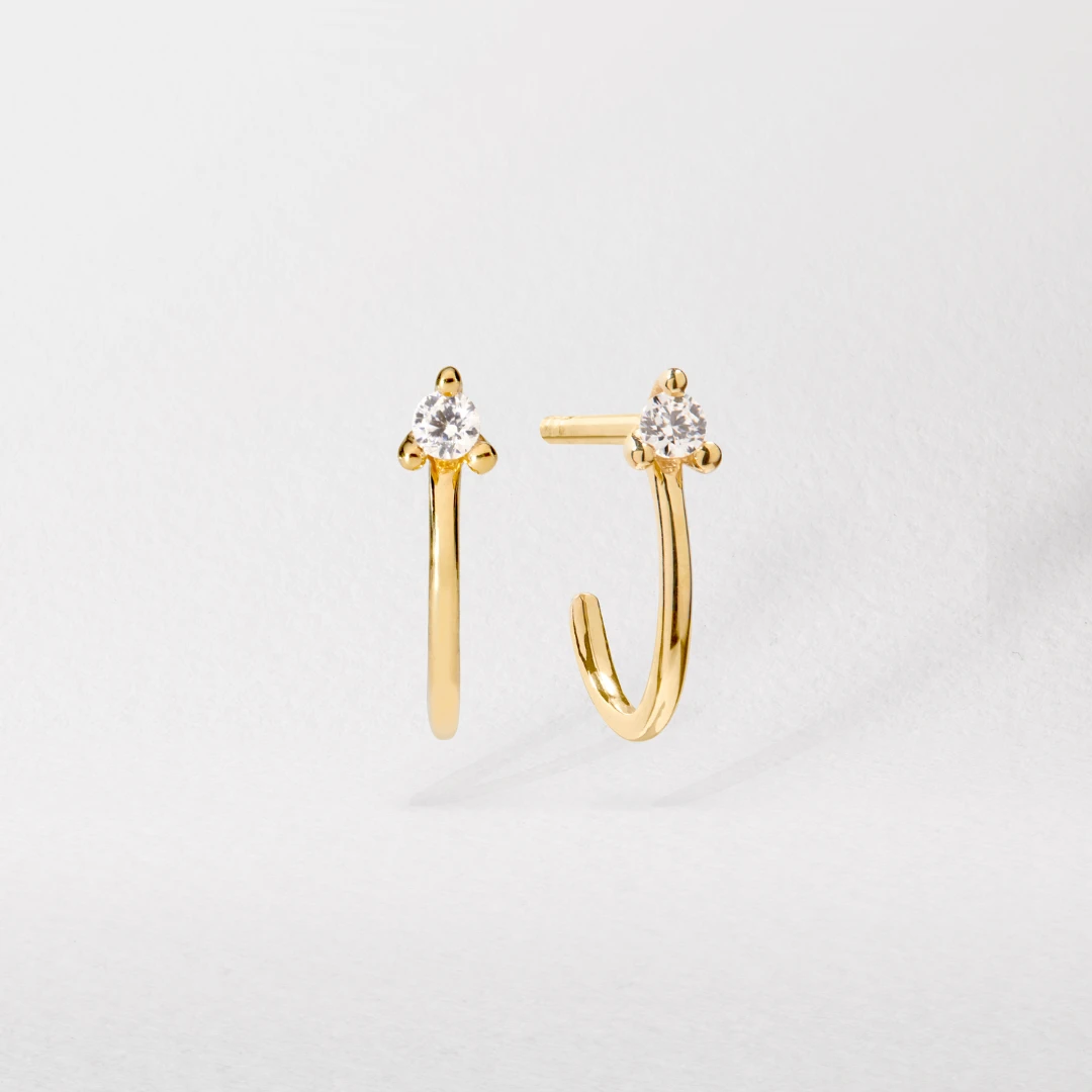 Gold Diamond Style Lobe Hoop Stud Earrings - Image 3