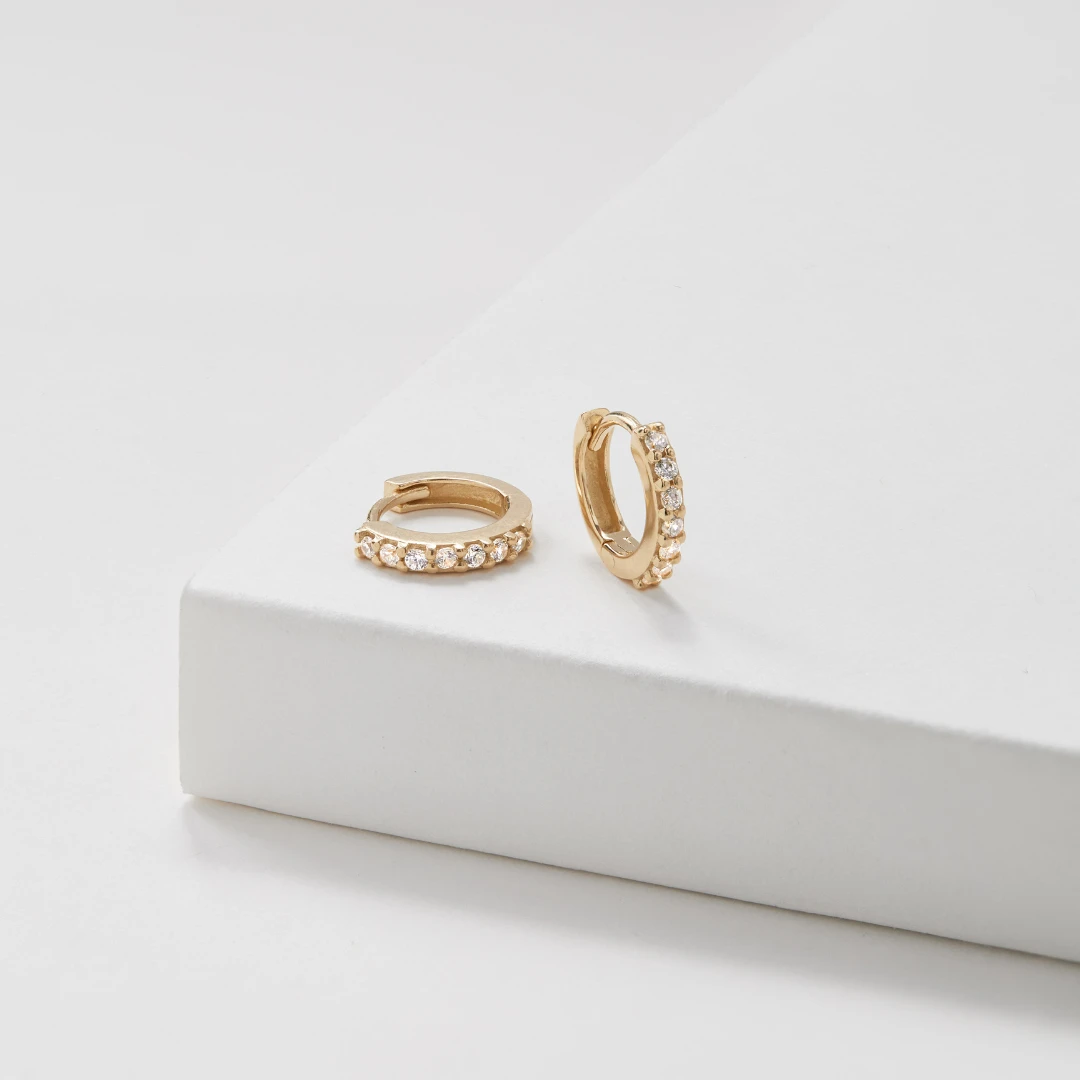 Gold Huggie Pearl Drop Earrings - Image 6