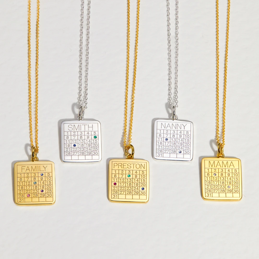 Gold Personalised Family Calendar Necklace - Image 5
