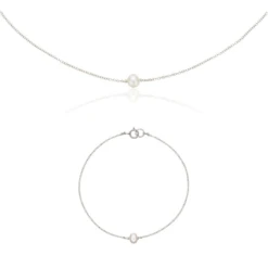 Silver Single Pearl Choker And Bracelet Set