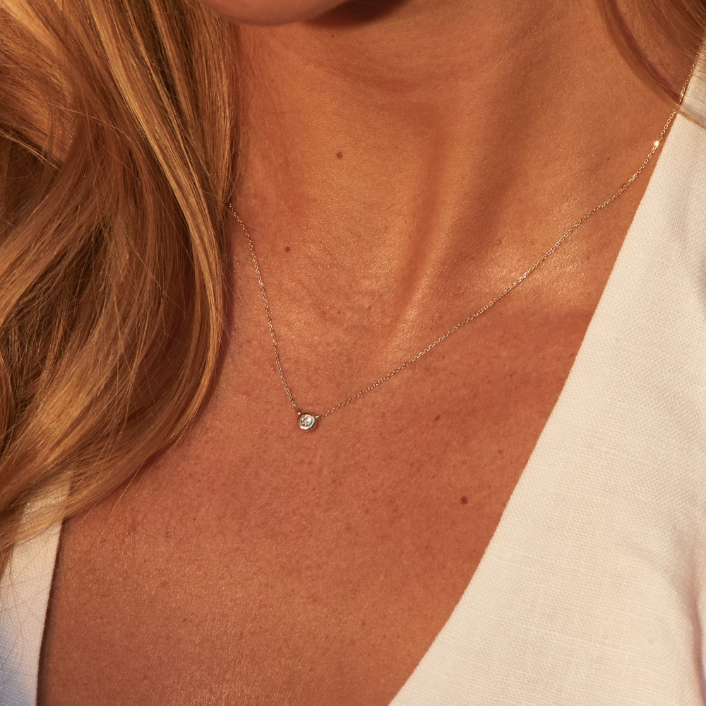 Solid White Gold Floating Diamond Necklace - Image 8