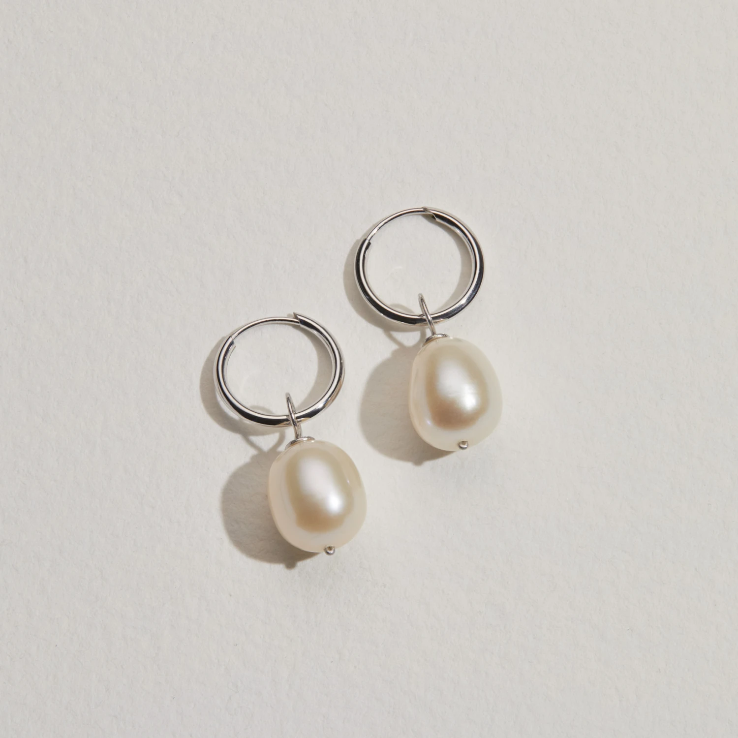 Silver Large Pearl Drop Hoop Earrings - Image 6