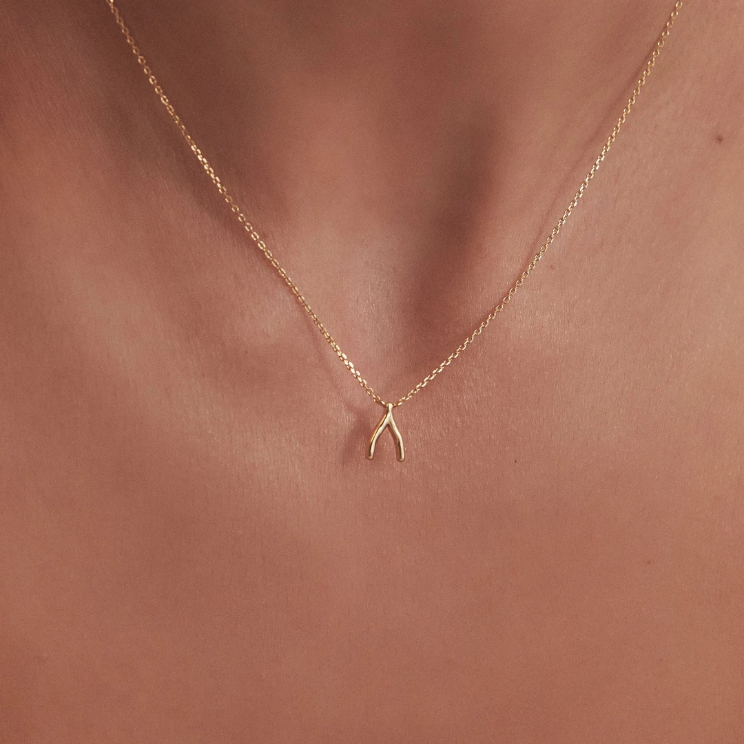 Gold Wishbone Necklace - Image 2