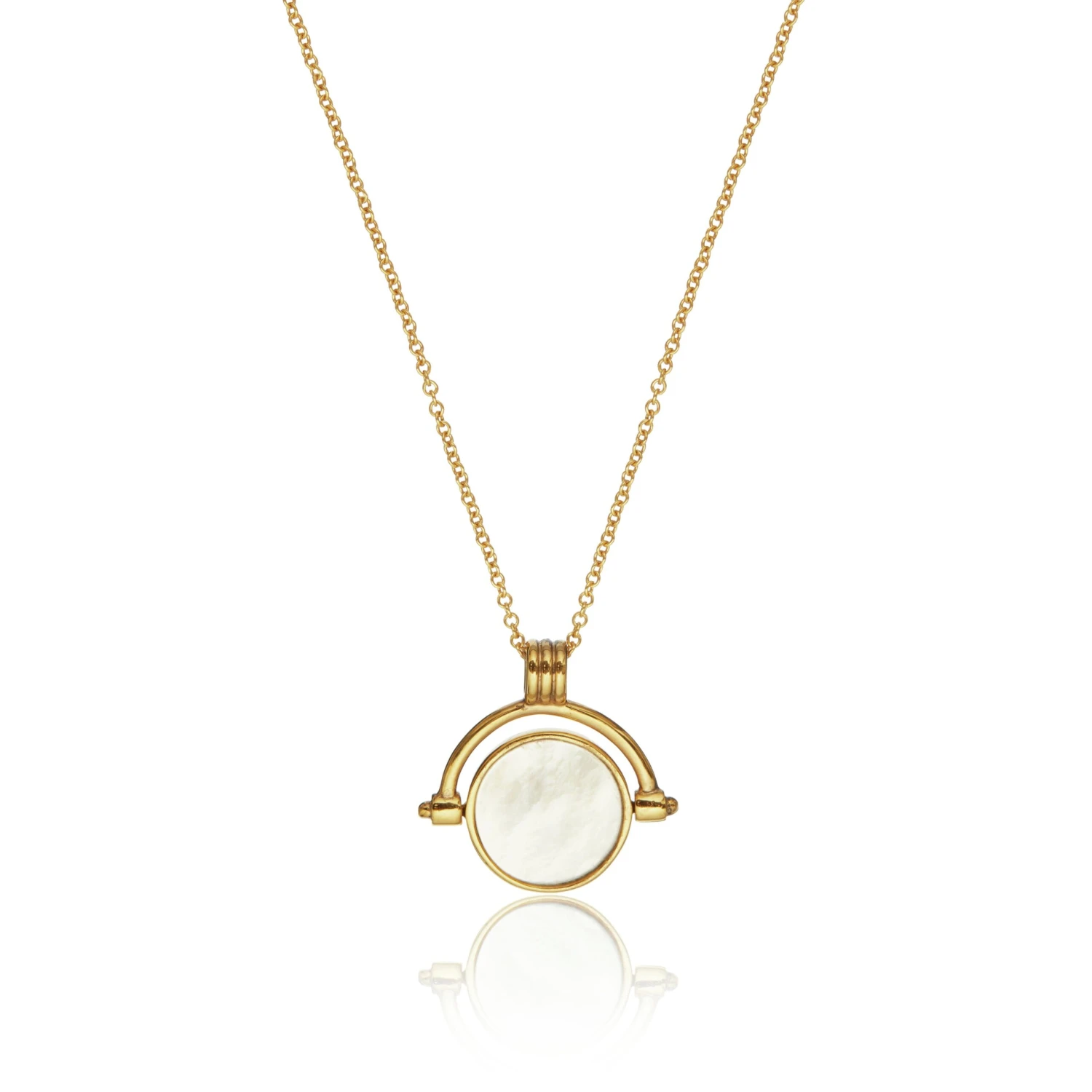 Gold Mother Of Pearl Spinning Disc Necklace
