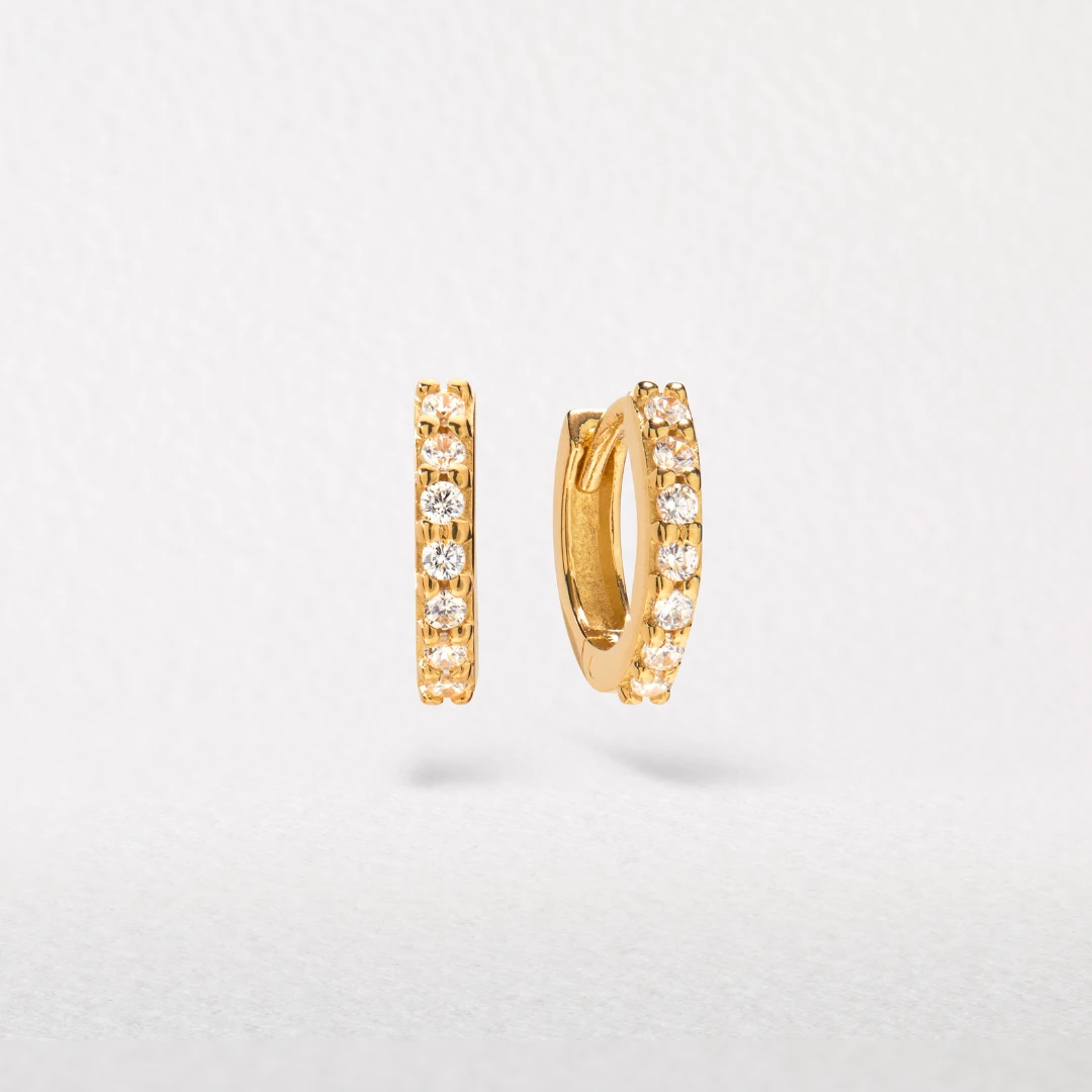 Gold Diamond Style Huggie Hoop Earrings - Image 4