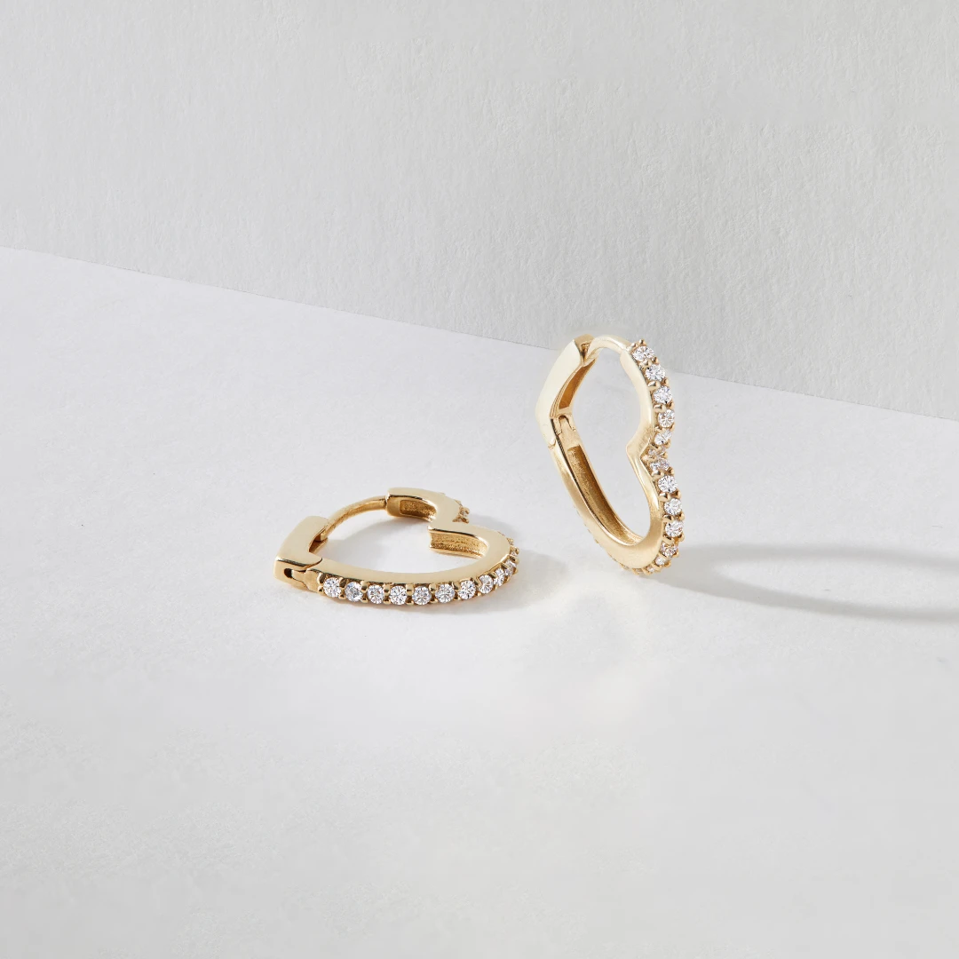 Silver Diamond Style Heart Huggie Hoop Earrings - Image 3