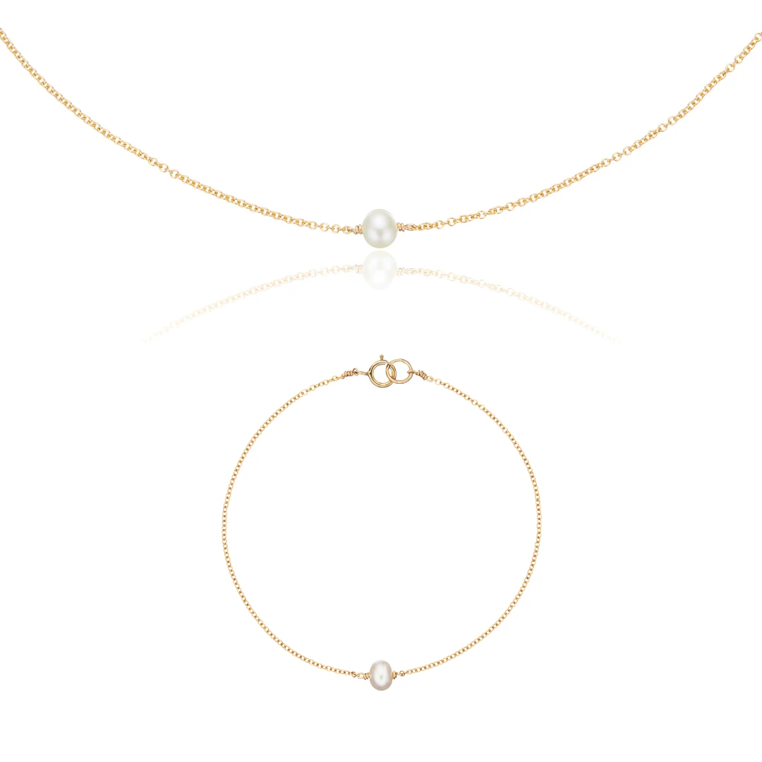 Gold Single Pearl Choker And Bracelet Set
