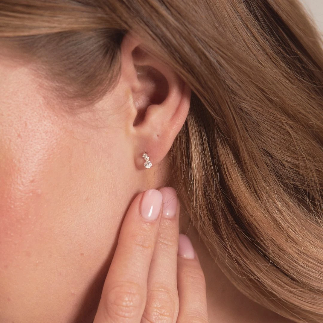 Gold Floating Diamond Style Drop Stud Earrings - Image 3