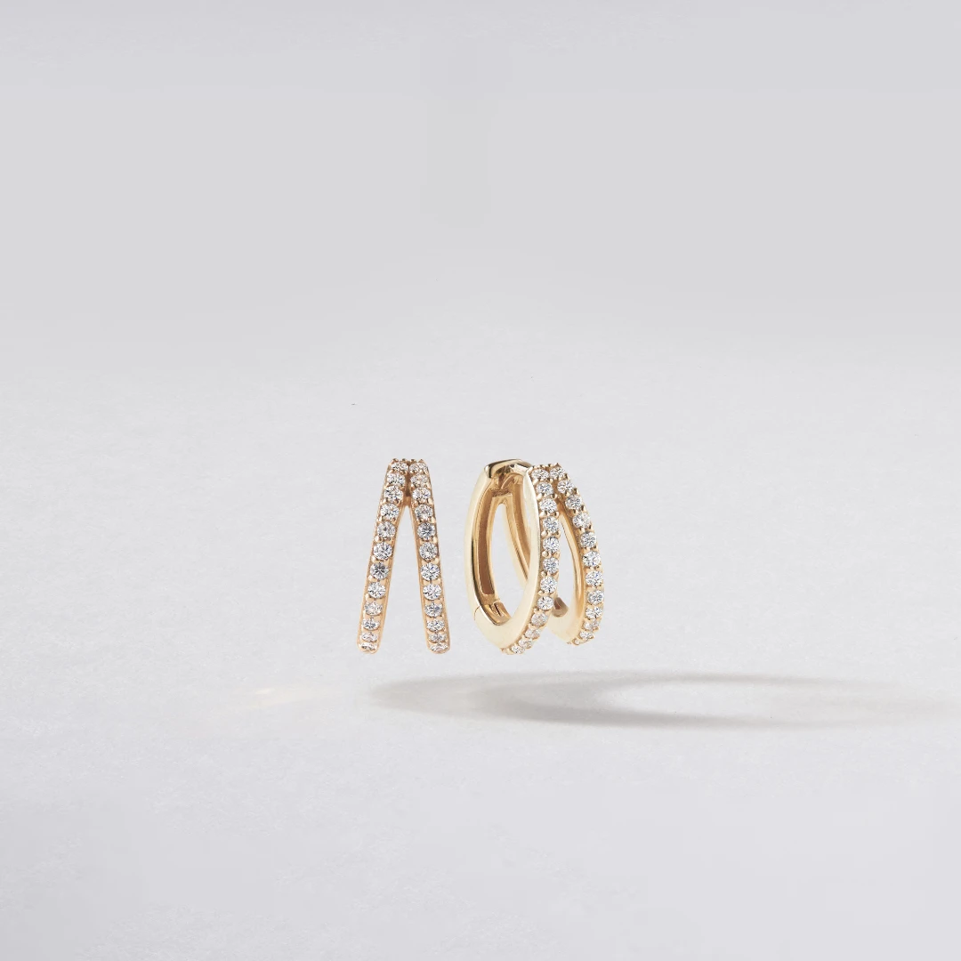 Silver Double Diamond Style Huggie Hoop Earrings - Image 3