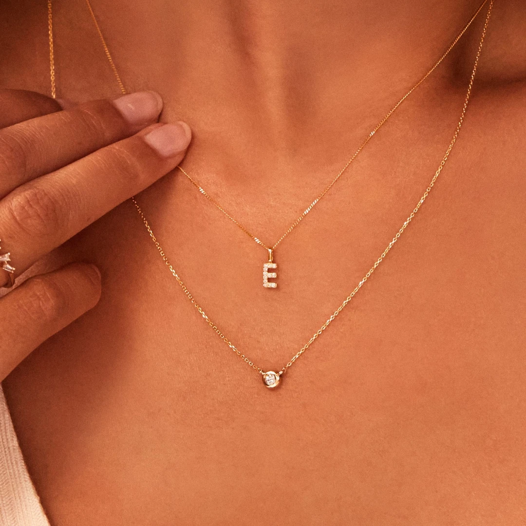 Solid Gold Genuine Diamond Initial Letter Necklace - Image 15