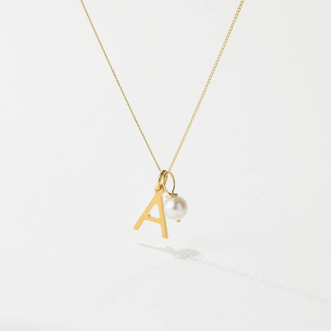 Solid Gold Initial And Pearl Drop Necklace - Image 3
