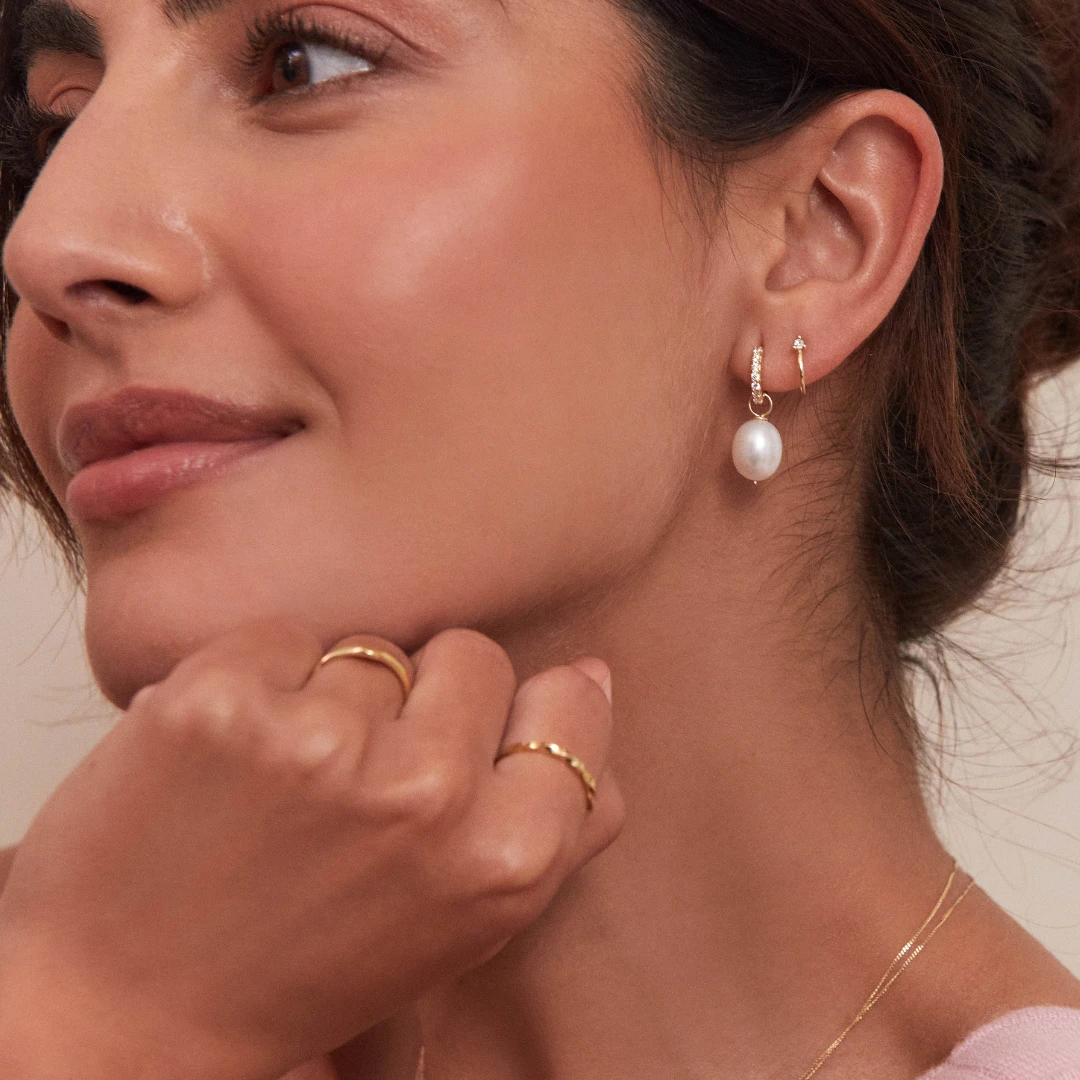 Gold Diamond Style Lobe Hoop Stud Earrings - Image 4