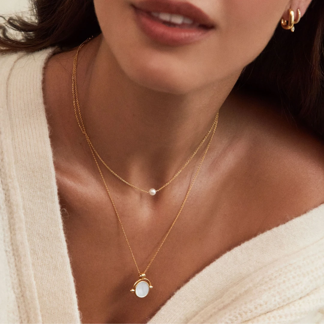 Gold Mother Of Pearl Spinning Disc Necklace - Image 4