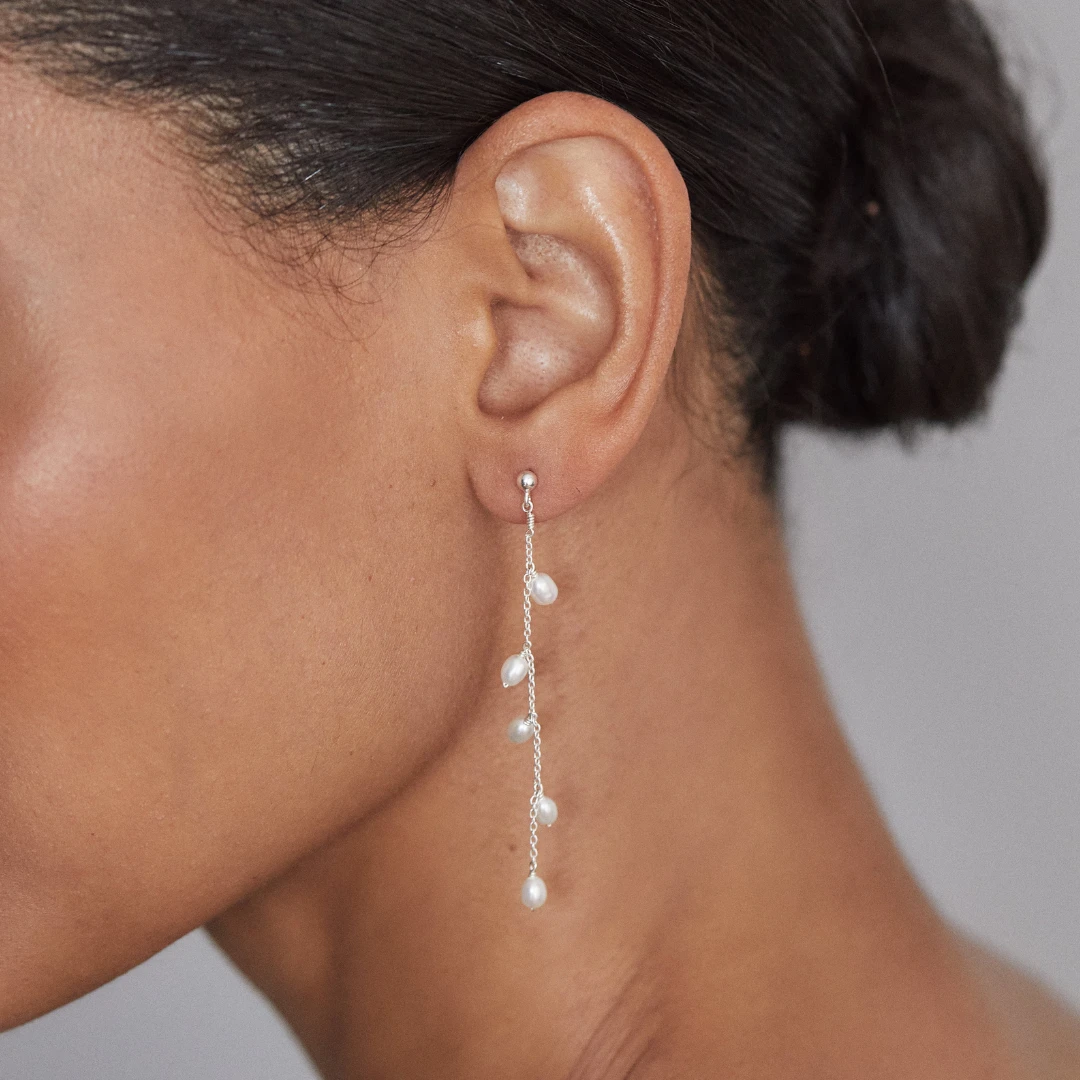 Silver Seed Pearl Drop Earrings - Image 2