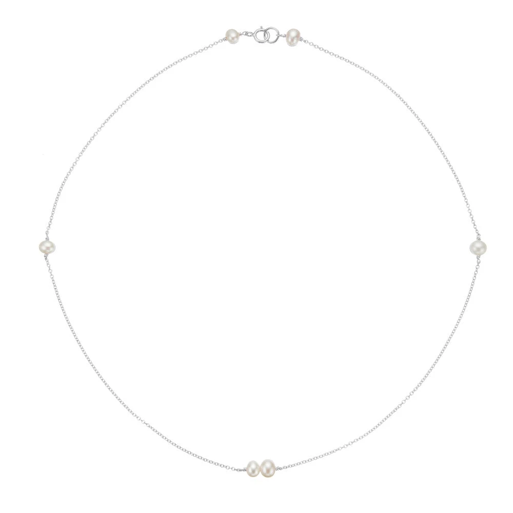 Silver Six Pearl Choker Necklace