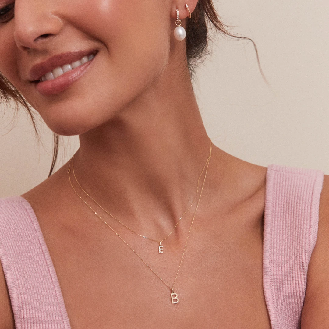 Solid Gold Genuine Diamond Initial Letter Necklace - Image 5