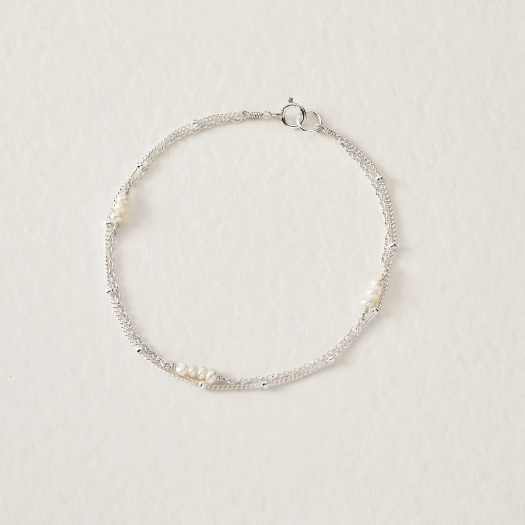 Silver Layered Satellite Mini Pearl Bracelet - Image 3
