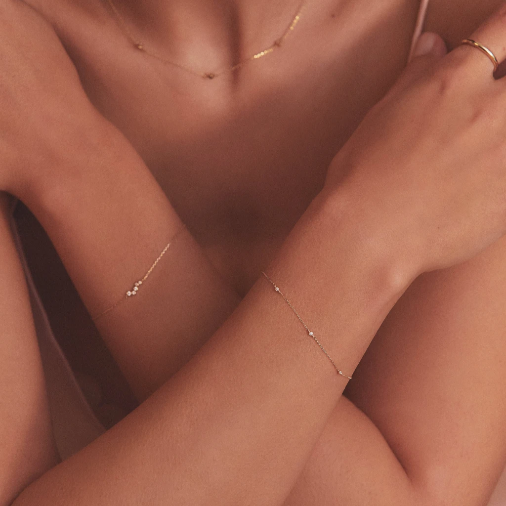 Gold Three Diamond Style Bracelet - Image 2