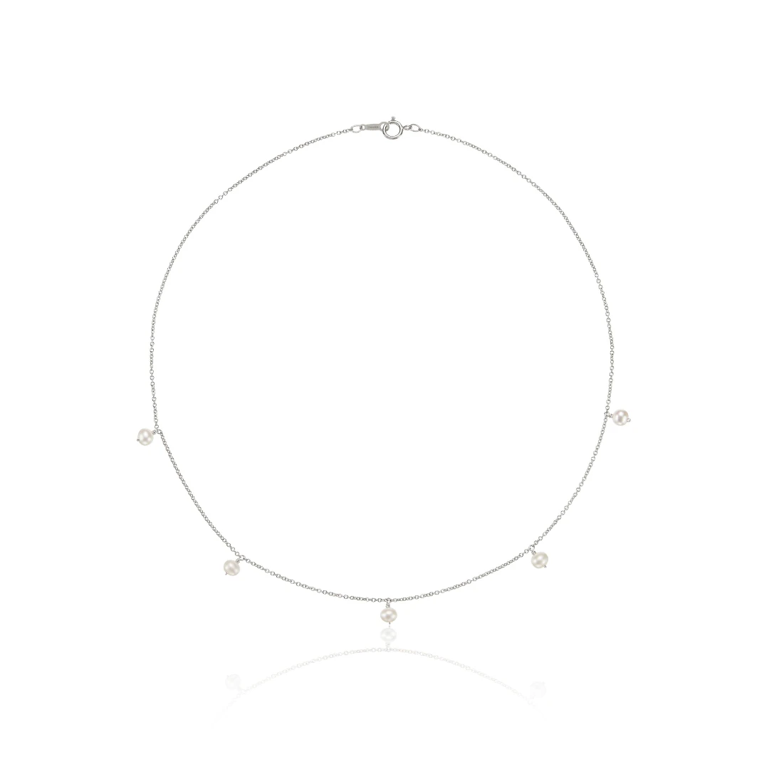 Silver Five Pearl Drop Choker