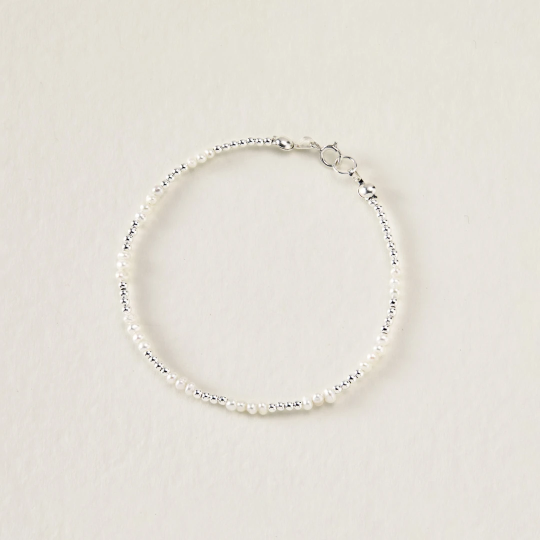 Silver Beaded Mini Pearl Bracelet - Image 3