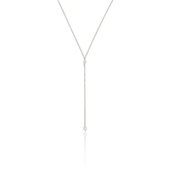 Solid White Gold Double Seed Pearl Lariat Necklace