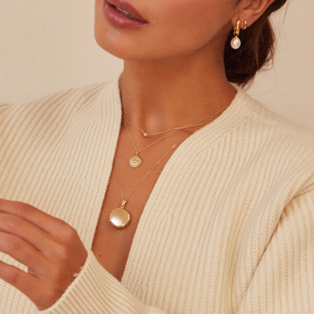 Solid Gold Large Round Locket Necklace - Image 10