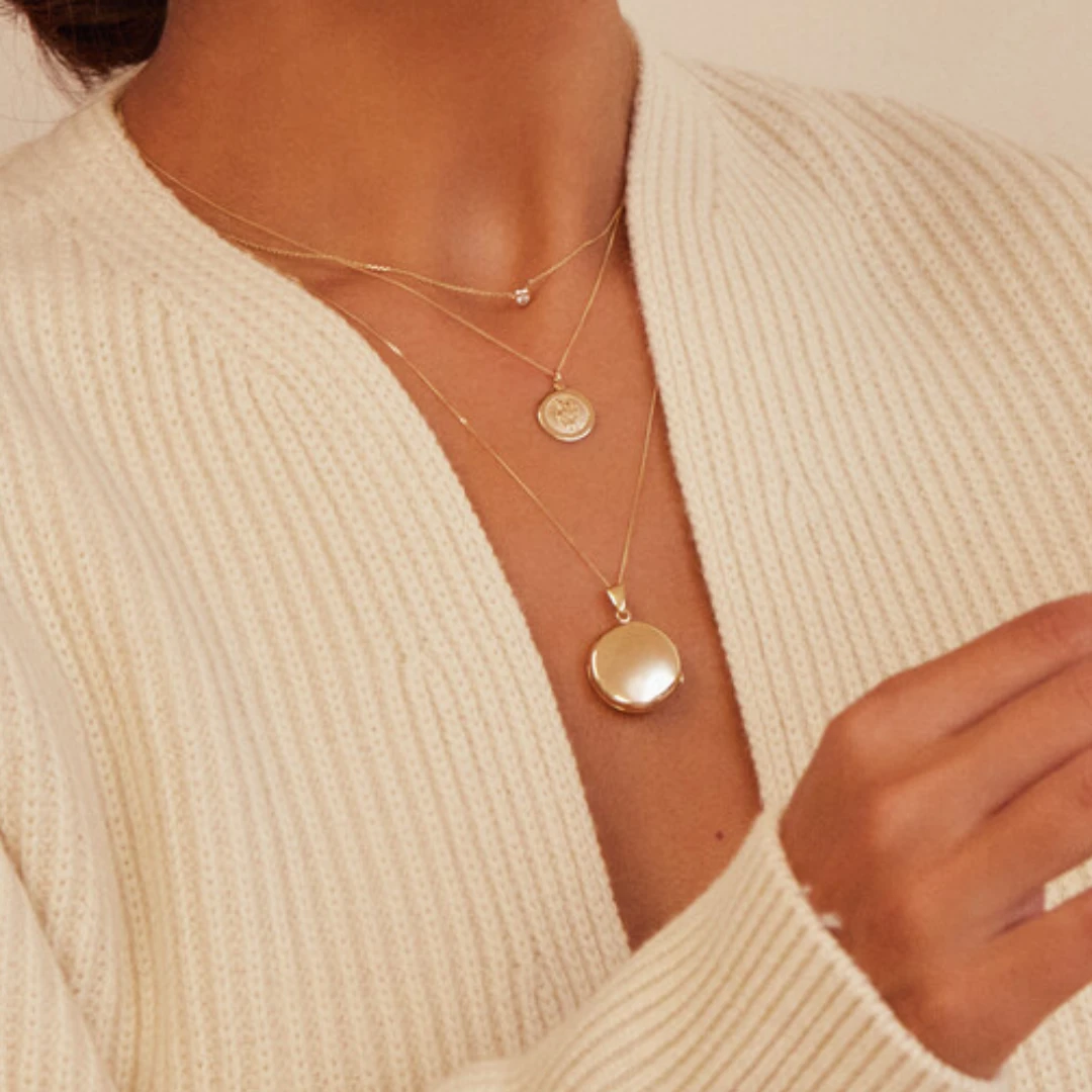 Solid Gold Large Round Locket Necklace - Image 11