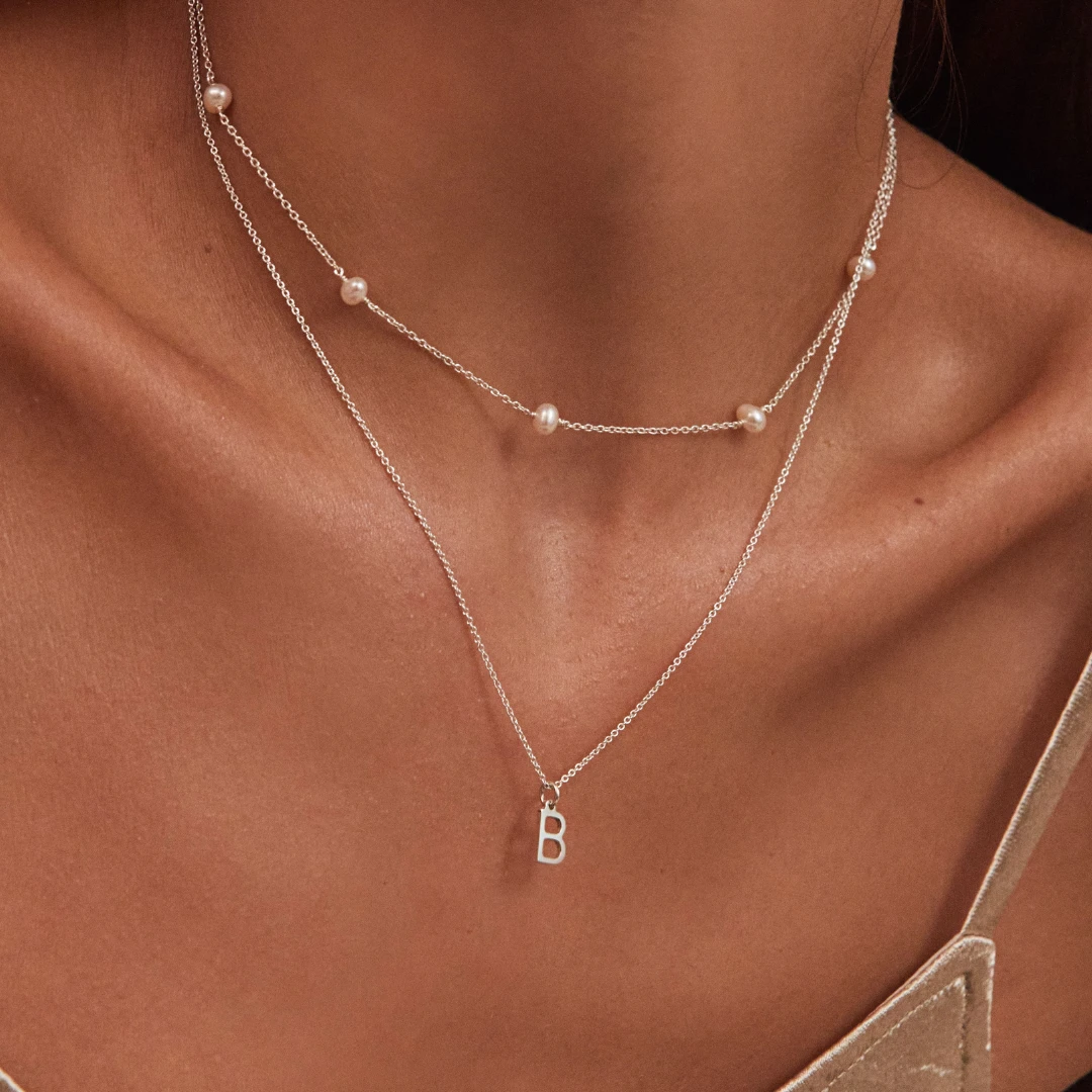 Solid White Gold Initial Letter Necklace - Image 2