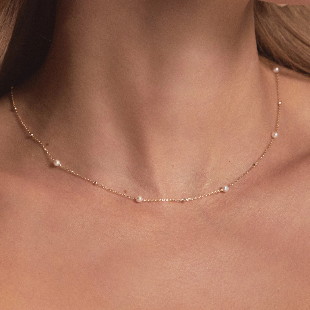 Gold Five Pearl Satellite Necklace - Image 5
