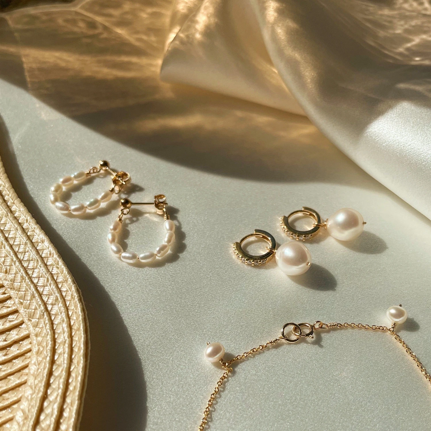 Gold Seed Pearl Hoop Earrings - Image 9